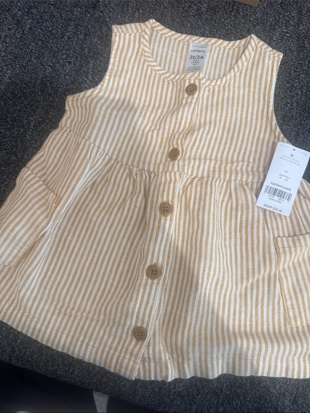 Carter's Yellow and White Striped Button-Front Toddler Dress